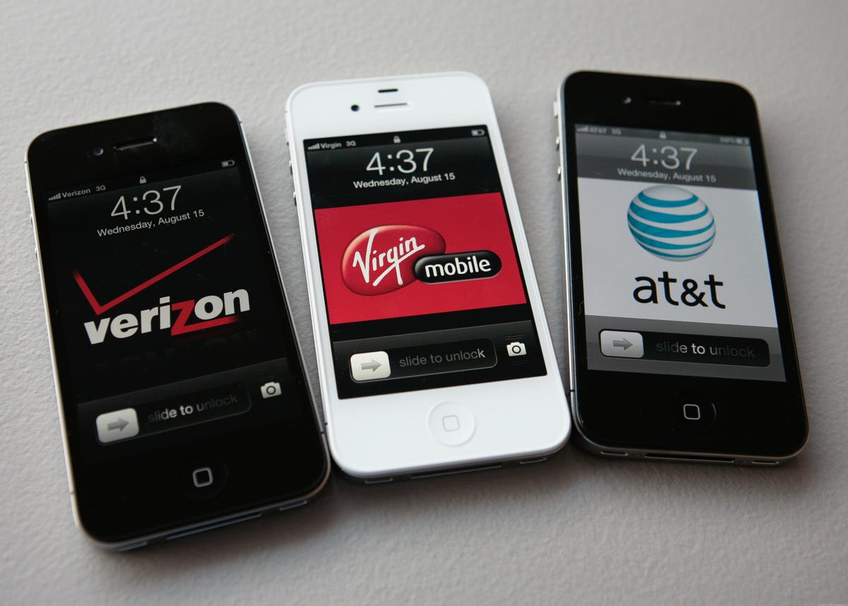 Verizon iPhone 4S, Virgin iPhone 4, and AT&T iPhone 4