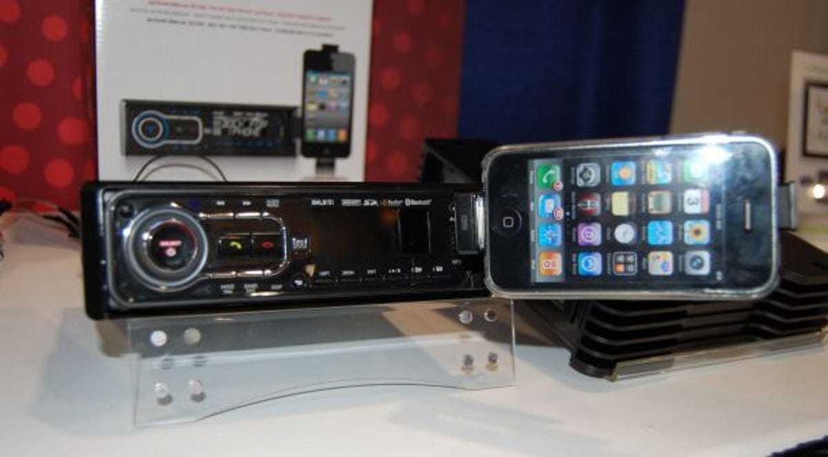 Dual's new receiver features a fold out iPod/iPhone dock behind its faceplate.