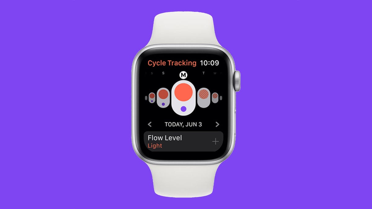 The cycle tracking app on an Apple Watch