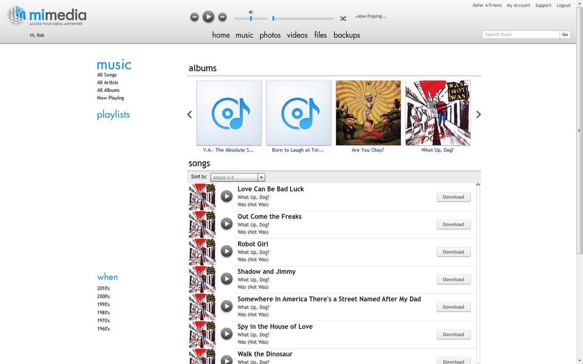 MiMedia music library page
