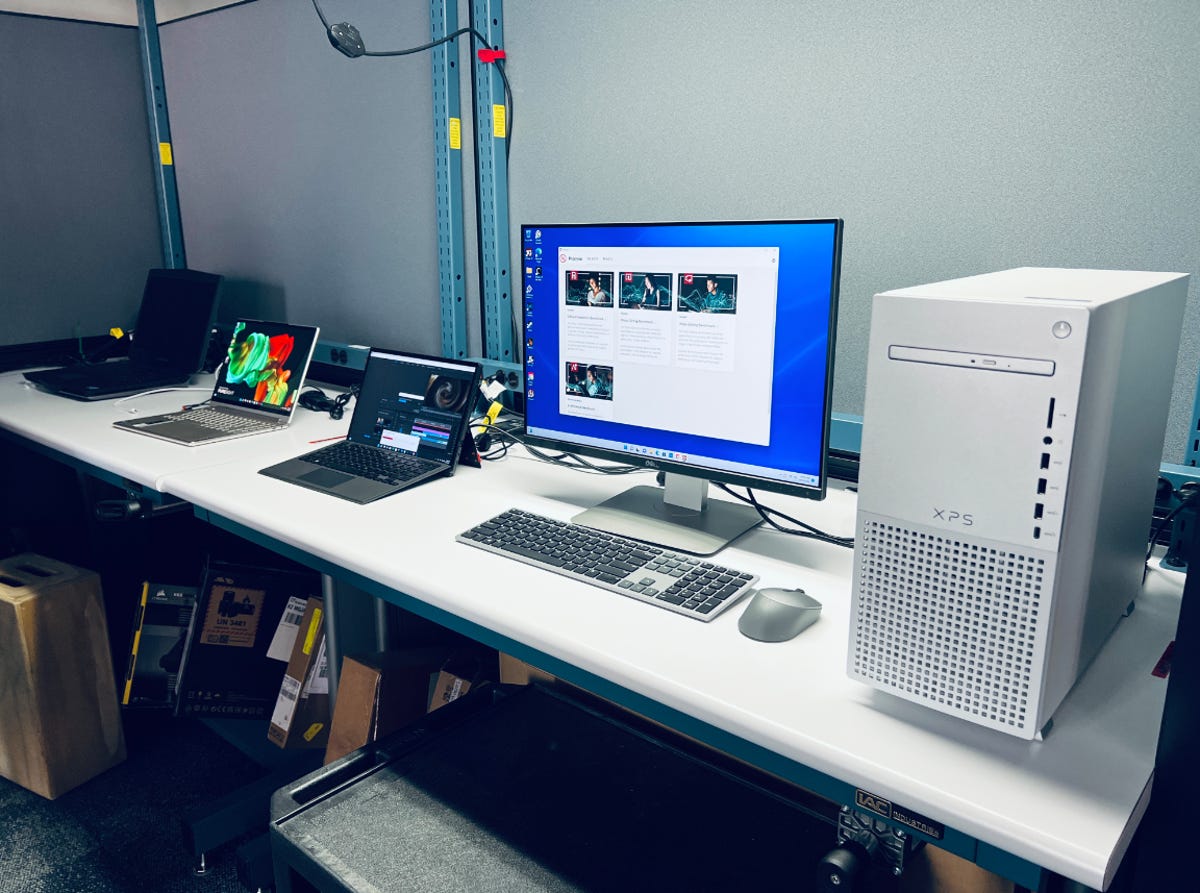 A bancada de testes de PC no laboratório da CNET em Nova York