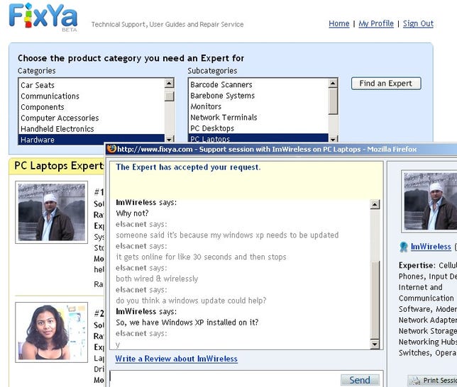 Fixya lets you chat with helpful geeks.