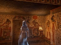 <p>Queen Nefertari takes visitors through her tomb.&nbsp;</p>