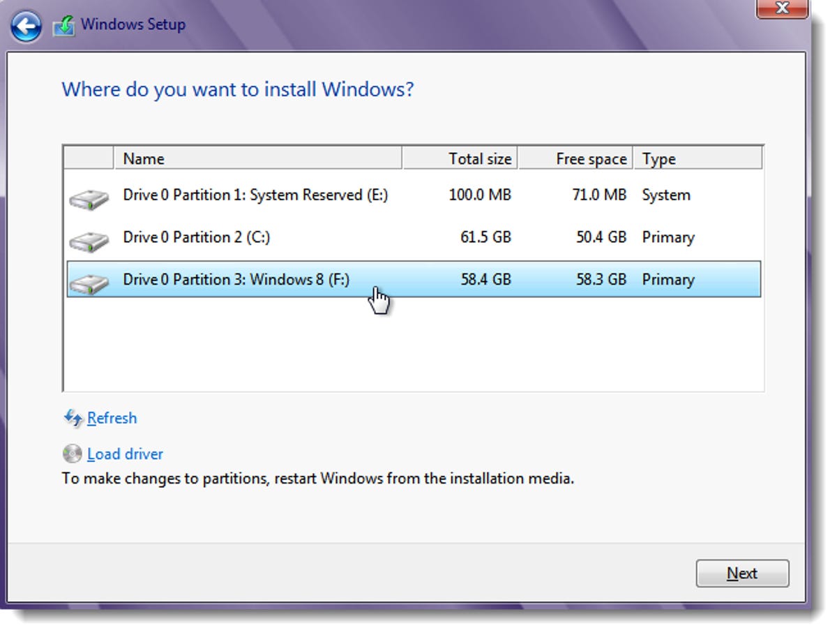 Install Windows 8 to new partition