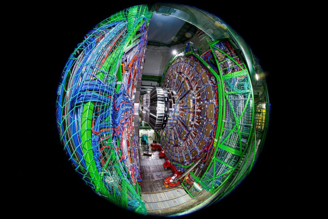 The Compact Muon Solenoid detector assembly in a tunnel of the Large Hadron Collider.