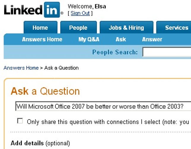 LinkedIn Answers interface