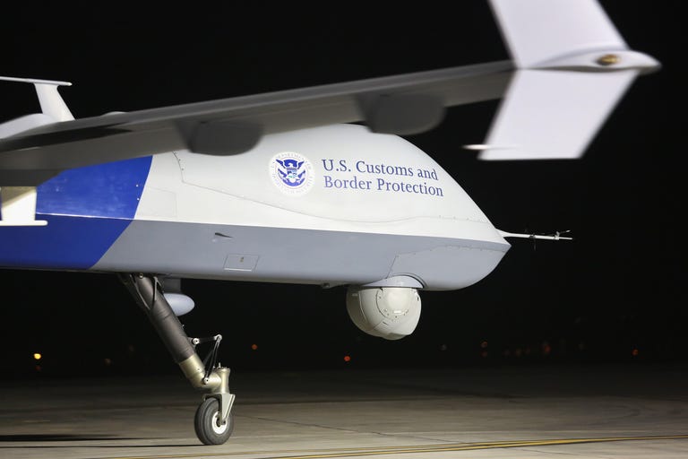 A Predator drone used by the US Customs and Border Protection agency for surveillance flights near the Mexican border.