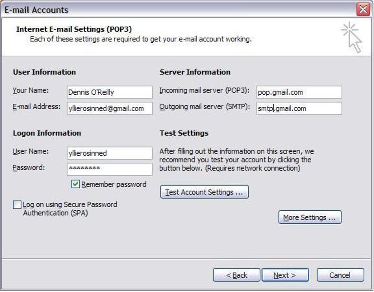Outlook 2003's E-mail Accounts dialog box.