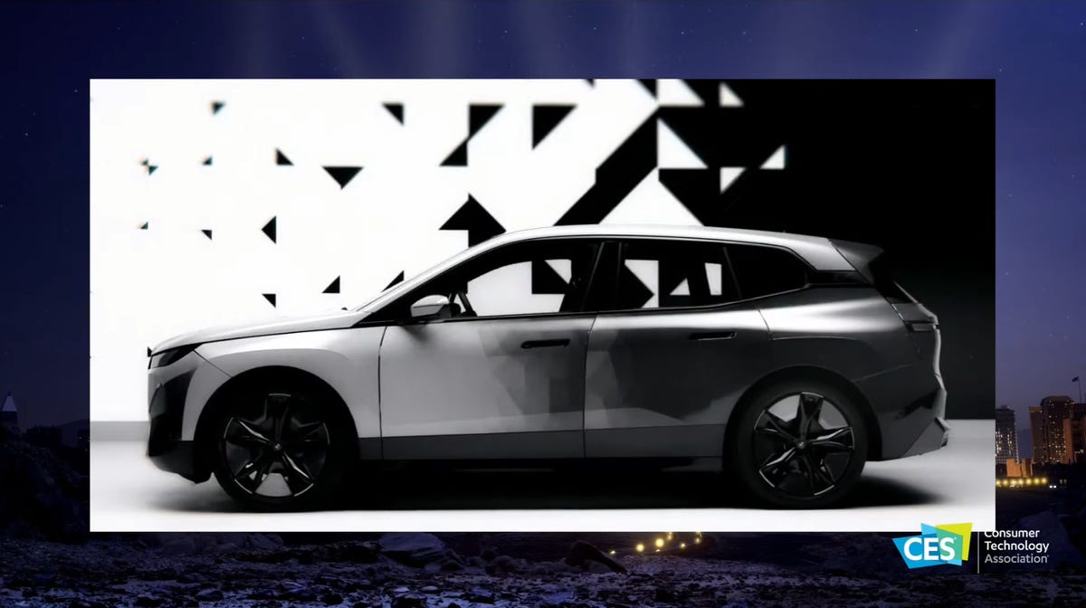 BMW's iX Flow color-changing car, recalled on screen.