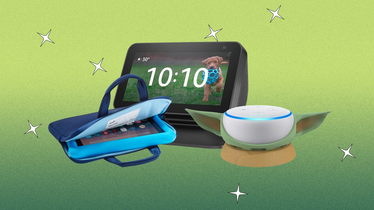 Amazon device accessories against a green background