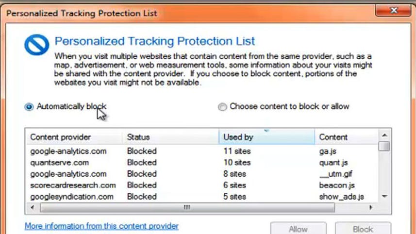Configure Internet Explorer 9's Tracking Protection