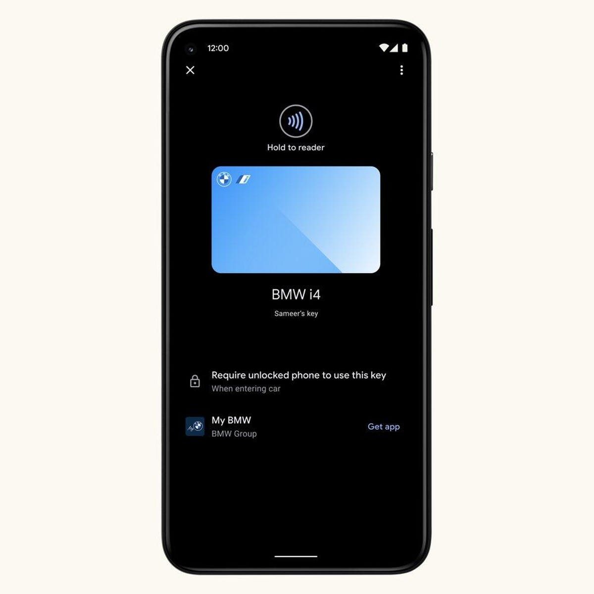 BMW digital car key on an Android 12 phone