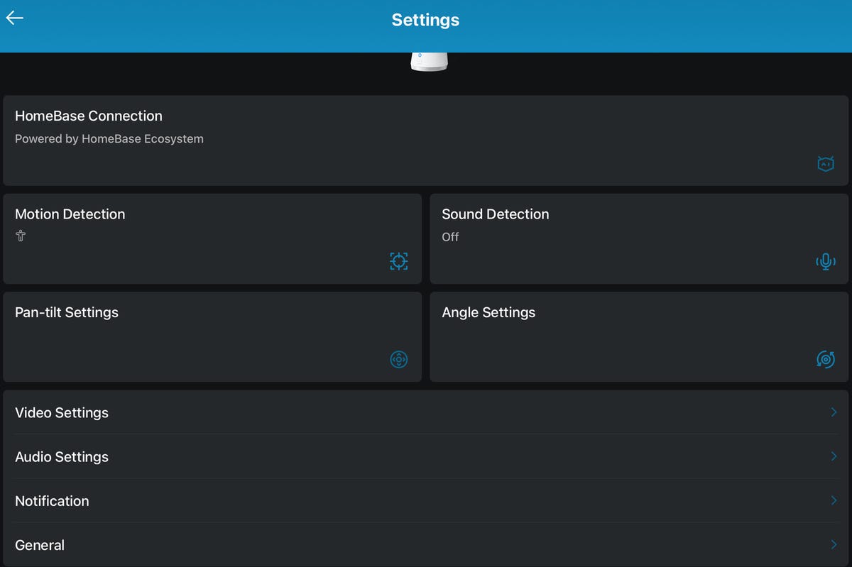 Settings options in the Eufy app.