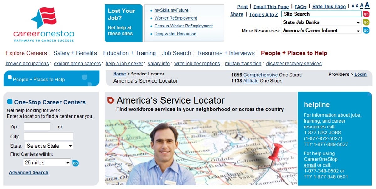 America's Service Locator site for job seekers