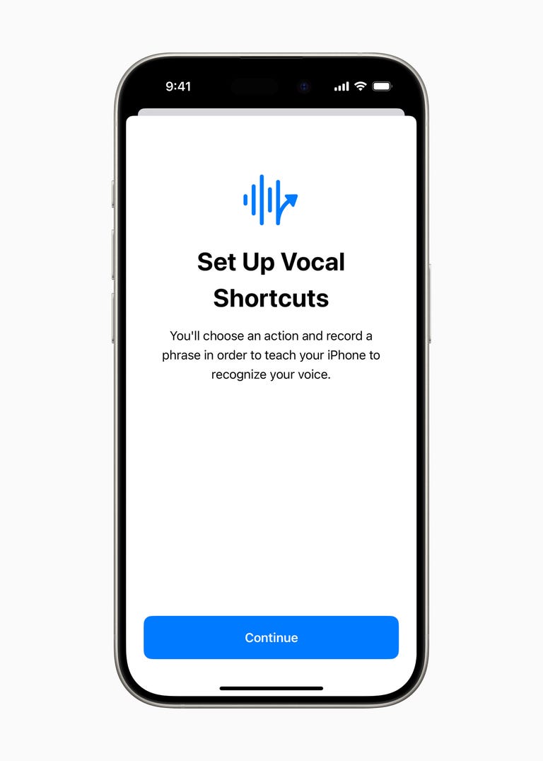 An iPhone screen with Vocal Shortcuts