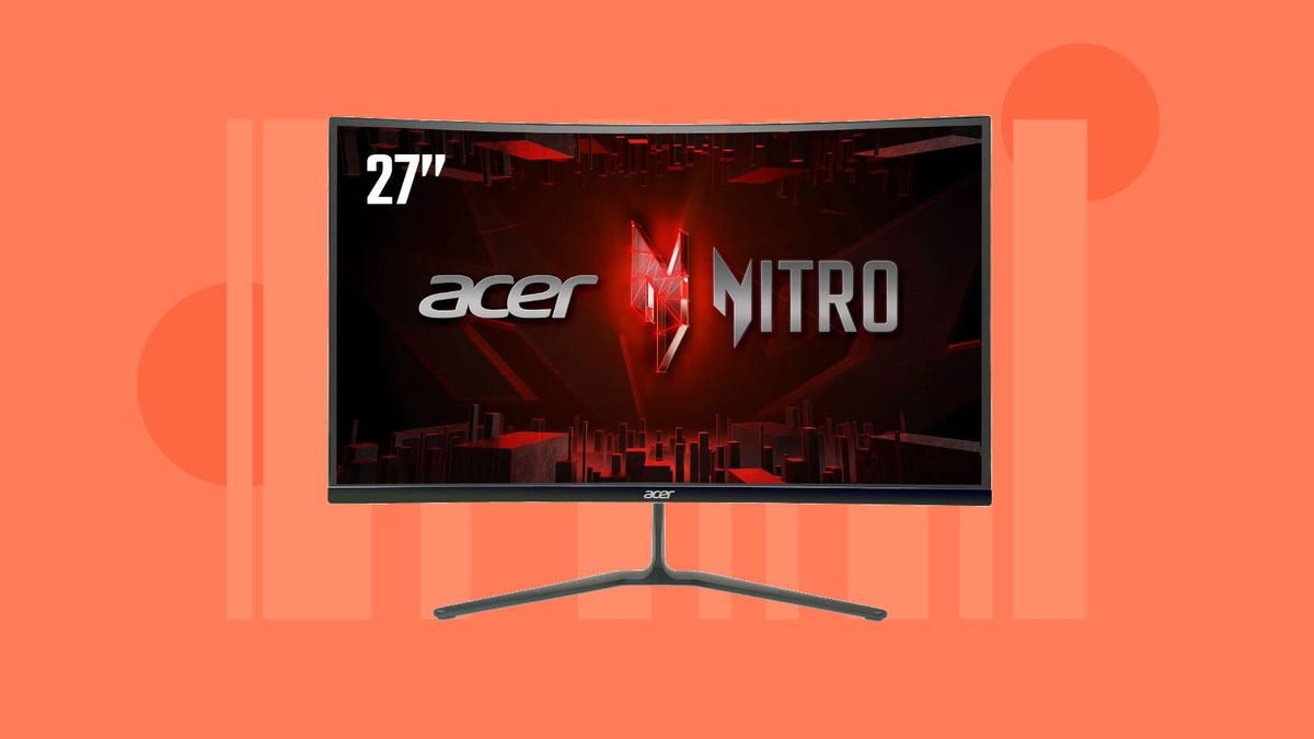 An Acer gaming monitor against an orange background.