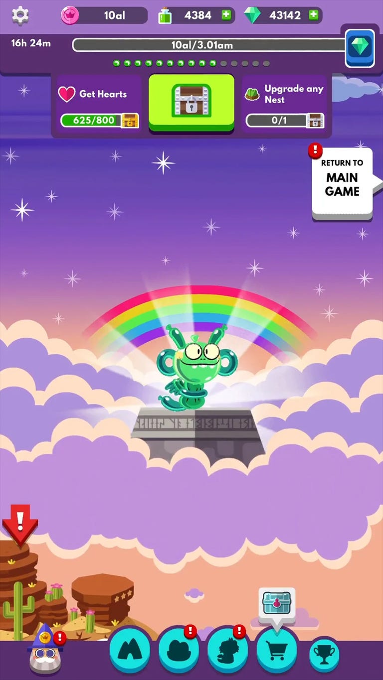 The Dragon Up game interface shows a shining cartoon dragon under a rainbow