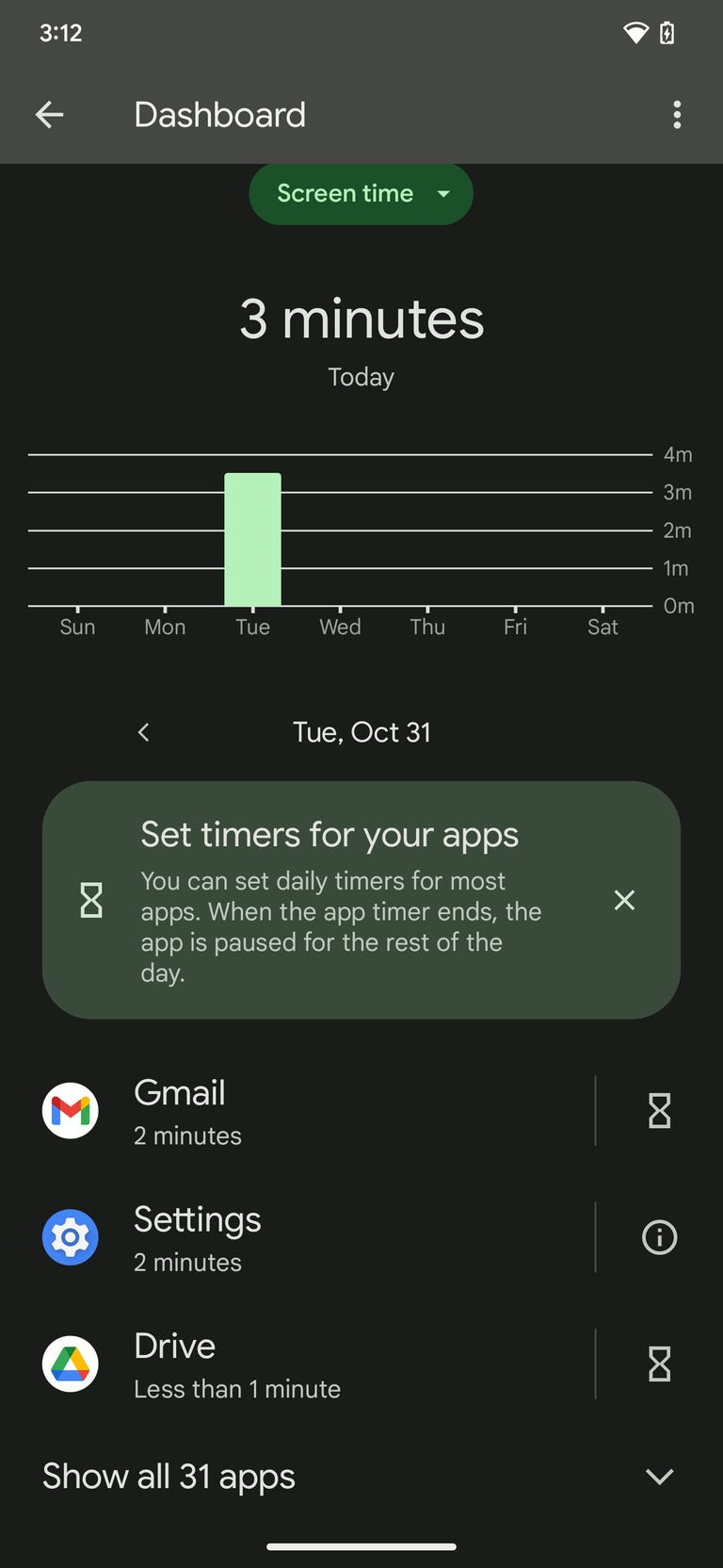 screenshot of a Pixel smartphone showing the screen time dashboard