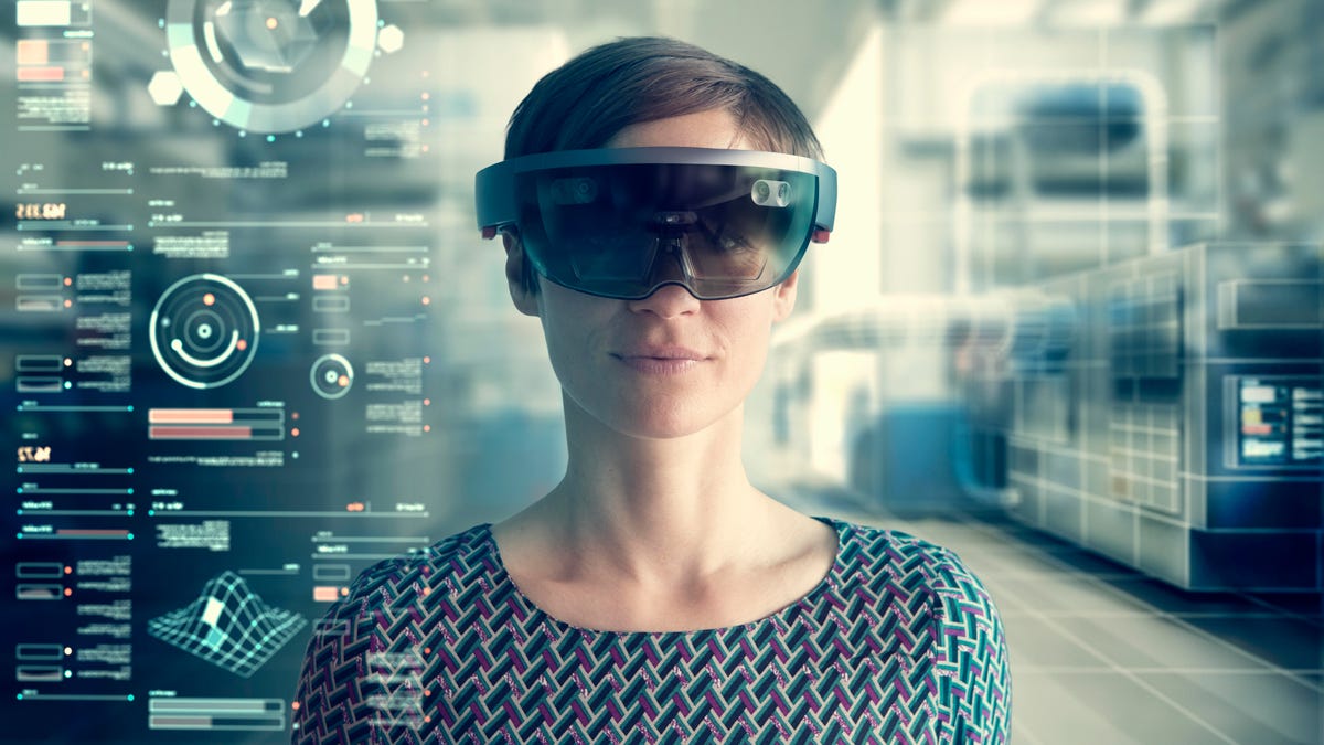 Woman wearing mixed reality smartglasses