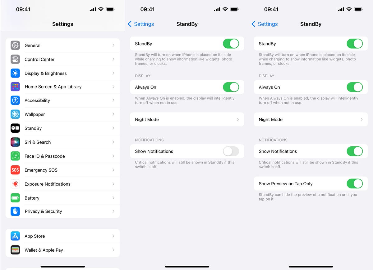 StandBy settings on iOS 17