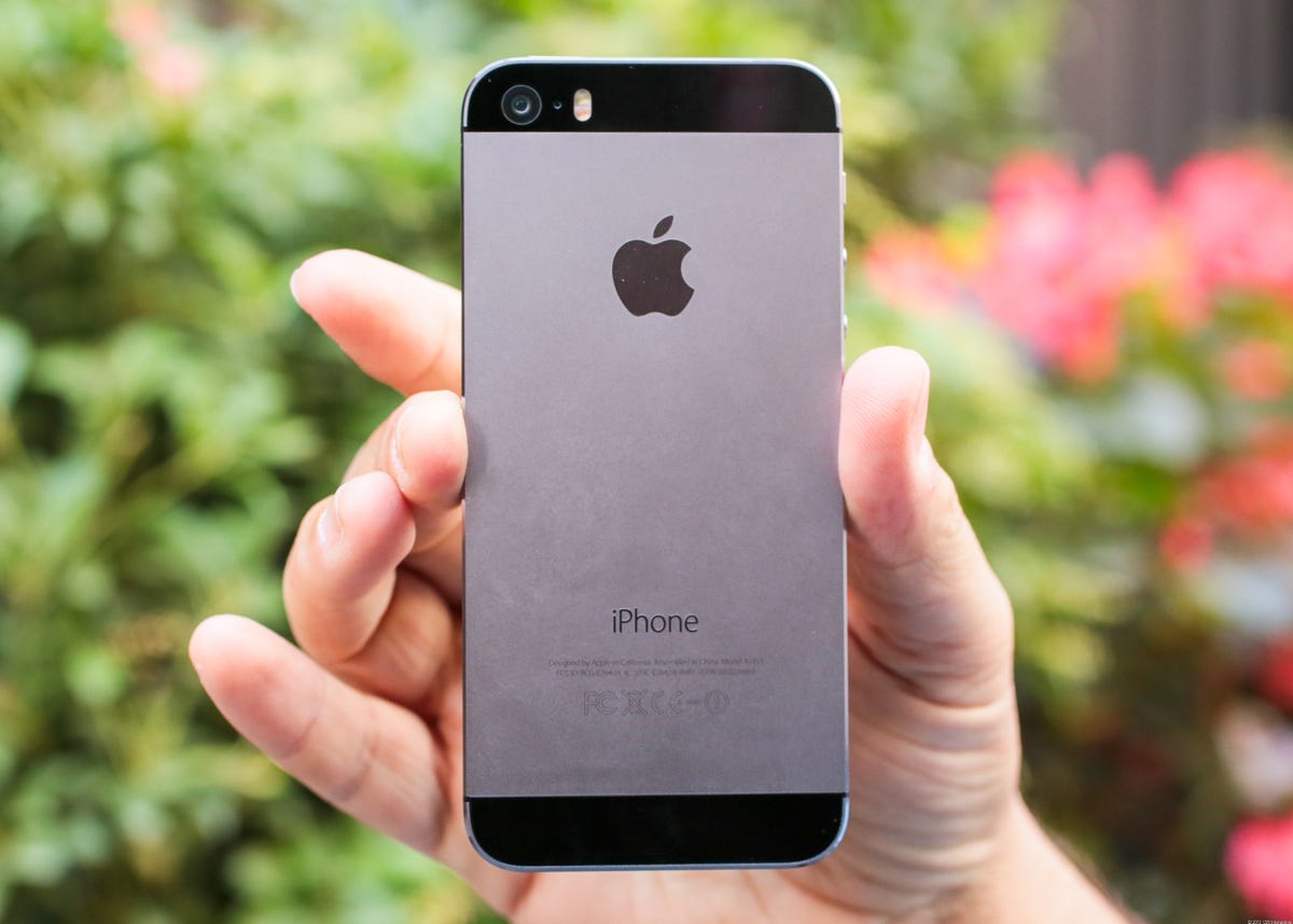 Apple's new iPhone 5S, in the "space gray" color.