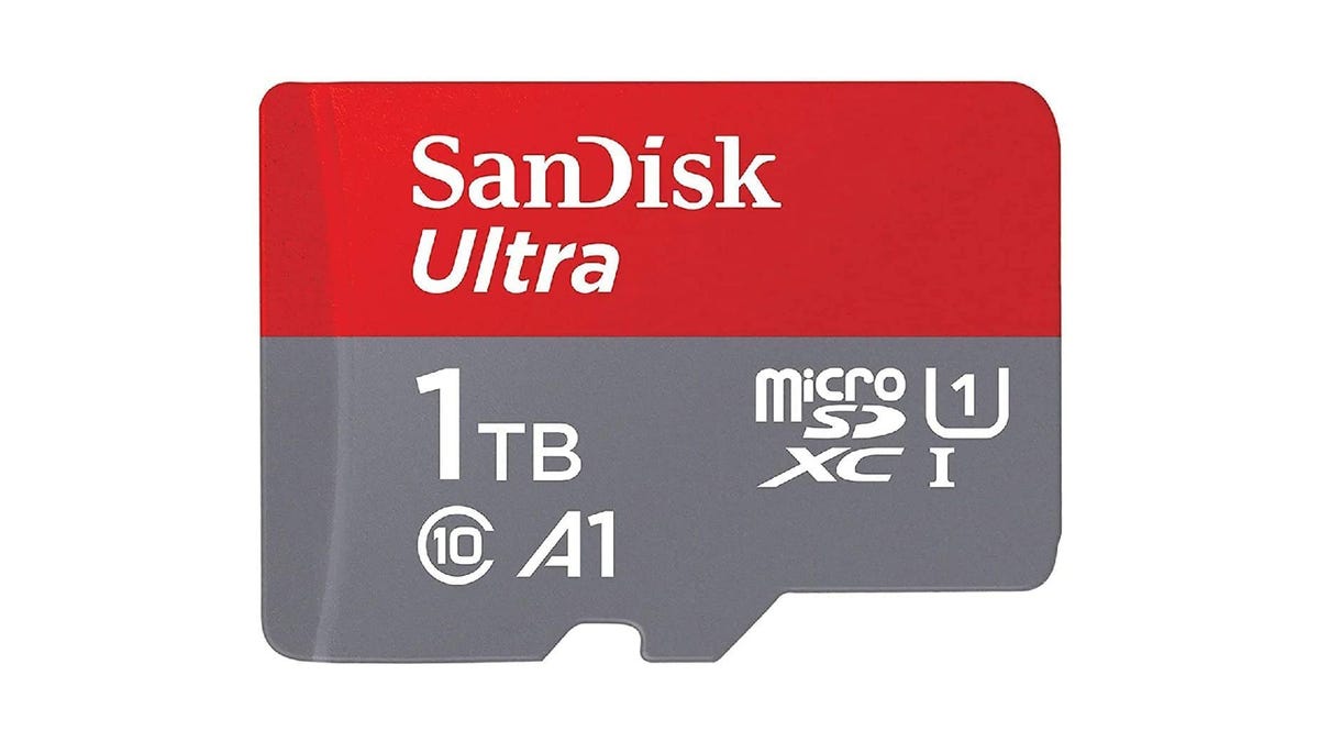SanDisk Ultra 1TB microSC card on white background.