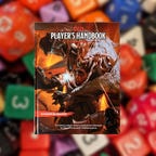 The Player's Handbook on a blurry dice background
