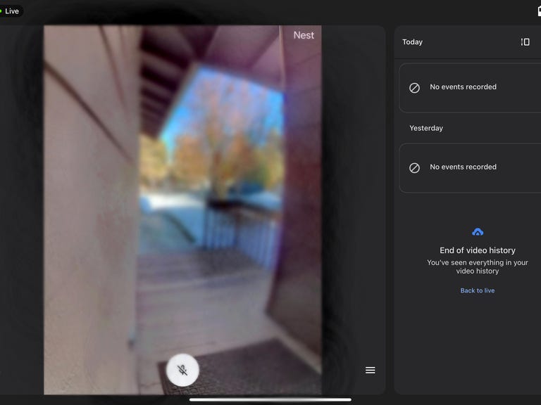 Google Home showing a live view from the Nest Doorbell.