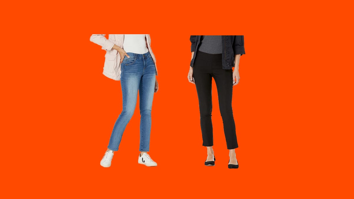 women's jeans on an orange background