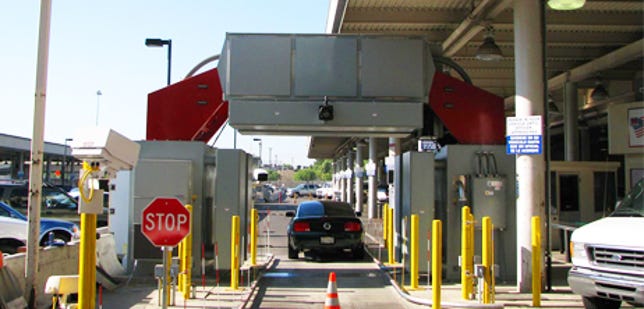 This scanner uses X-rays to probe the interior of vehicles. It's called the Z Portal and is in use at the San Ysidro, California border crossing.