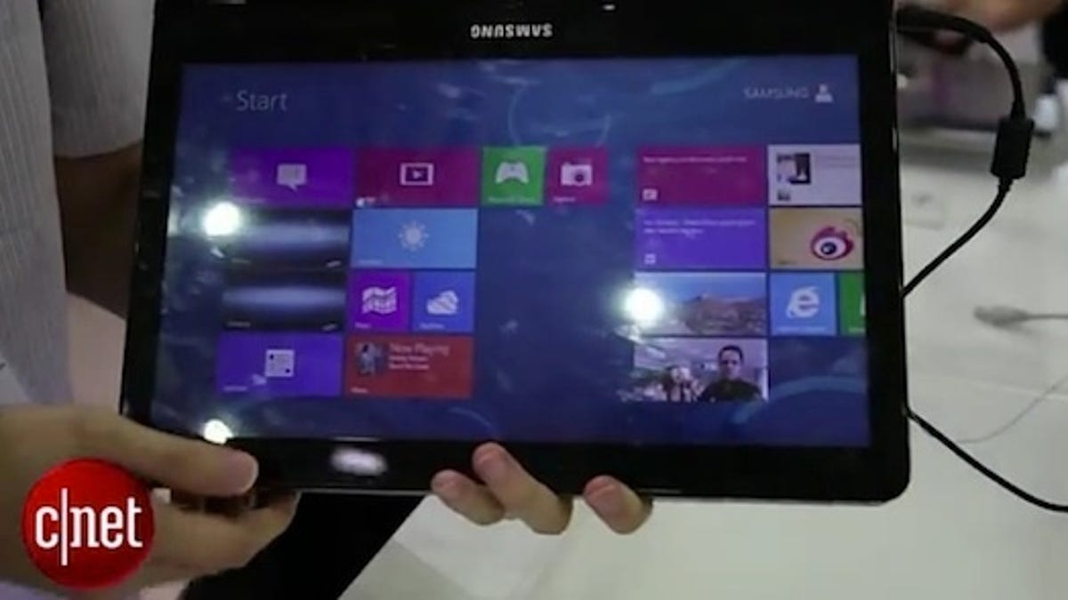 Samsung Series 5 Windows 8 ultrabook has a touch screen that can be flipped to make it more usable in tablet mode.