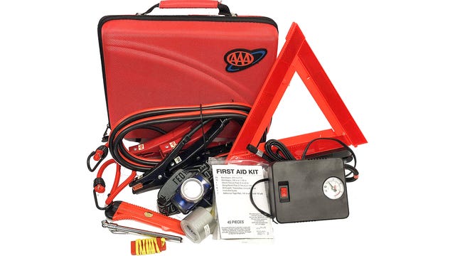 Lifeline 4365AAA Roadside Emergency Kit which includes jumper cables, a tire inflator, and more.