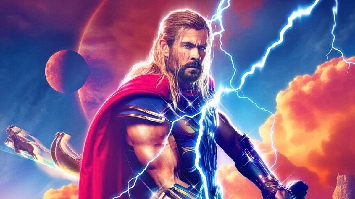 Thor looks intense as lightning flashes in front of him