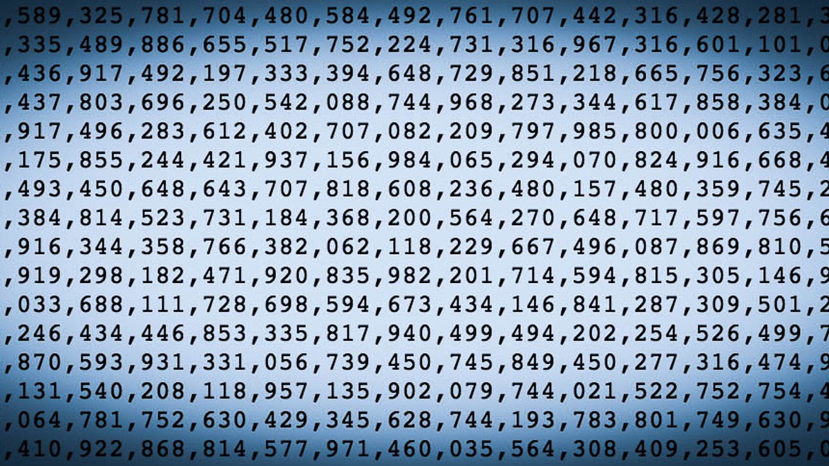 A tiny portion of the 48th Mersenne prime, a number more than 17 million digits long. Written as text, the entire number is a 22.5MB file.