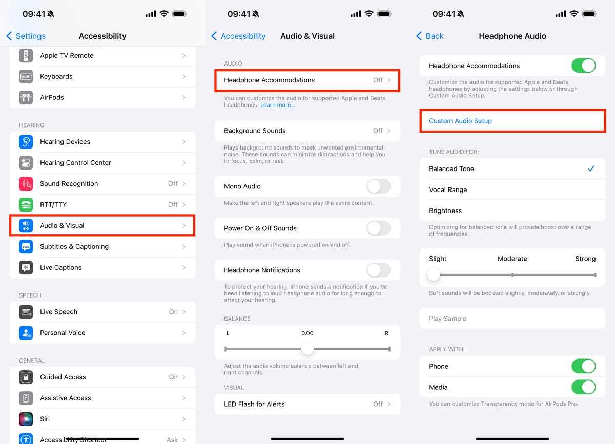 Custom Audio Setup settings on iOS
