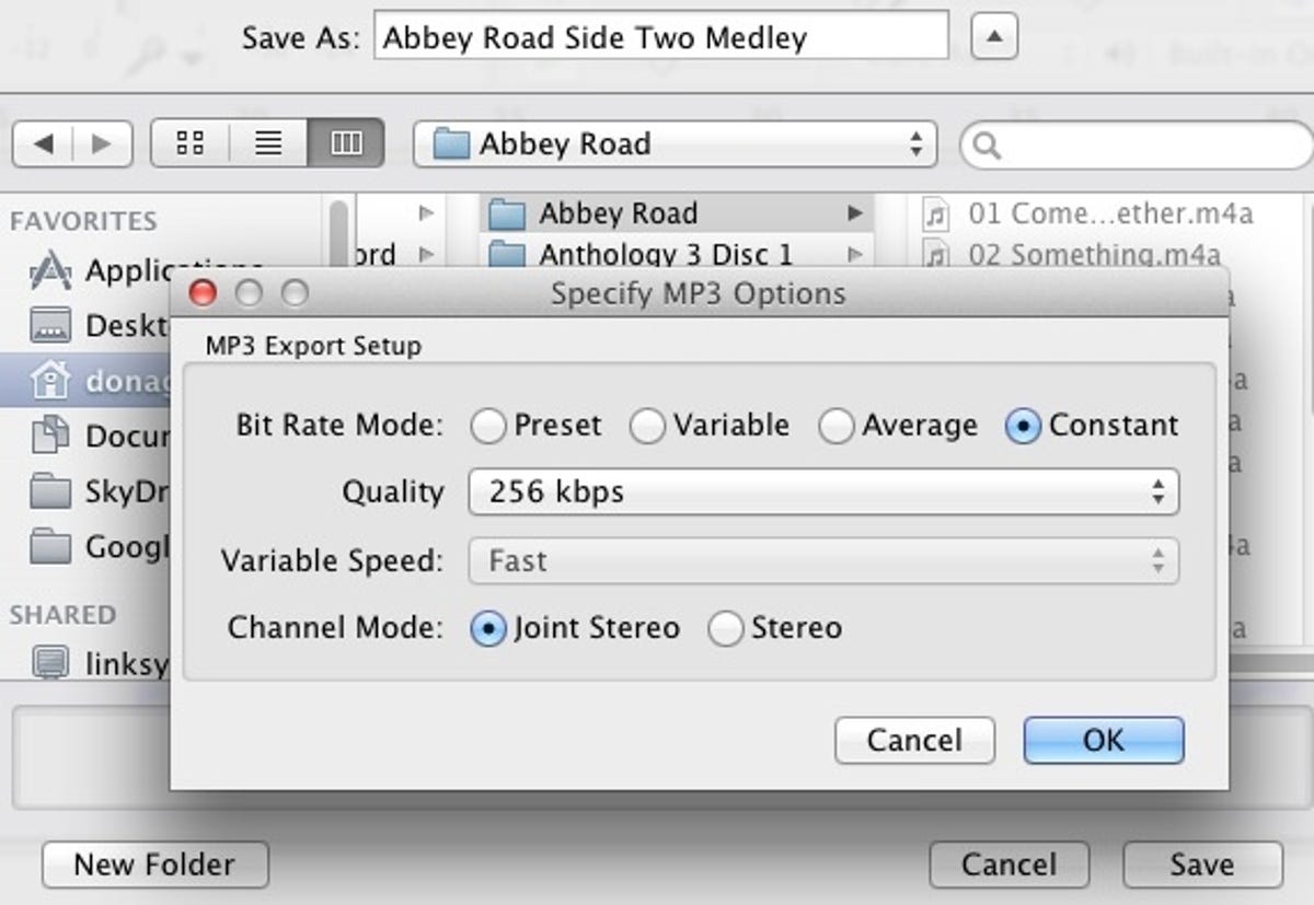 Audacity file-export quality options