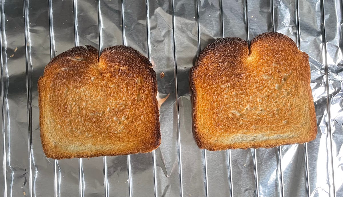 Two pieces of toast side by side.