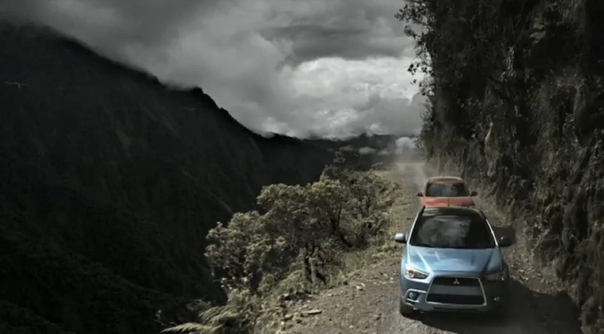Mitsubishi Outlander and Outlander Sport driving on Yungas Road in Bolivia.