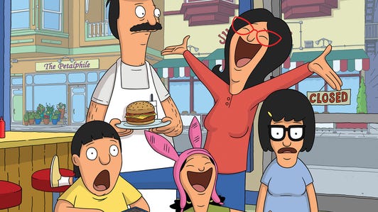The Belcher family flip out as they flip burgers in a Bob's Burgers animated movie.