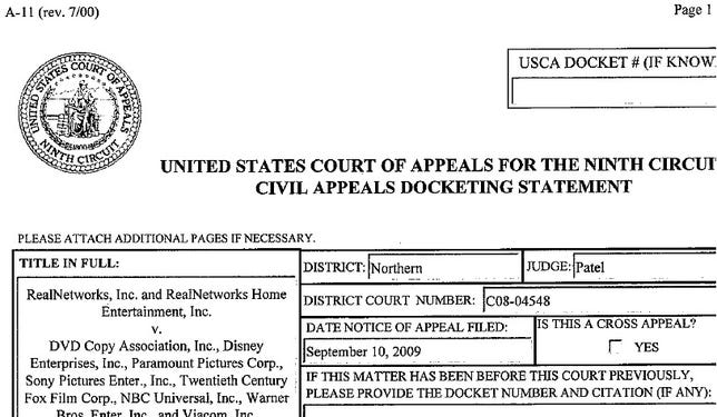 RealNetwork's Notice of Appeal