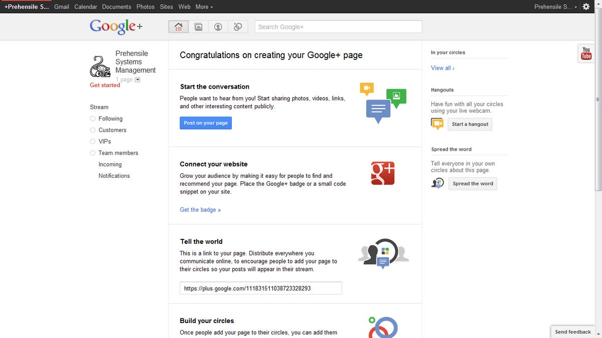 Step 6: New G+ page.