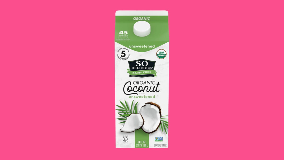 A carton of coconut alt-milk.