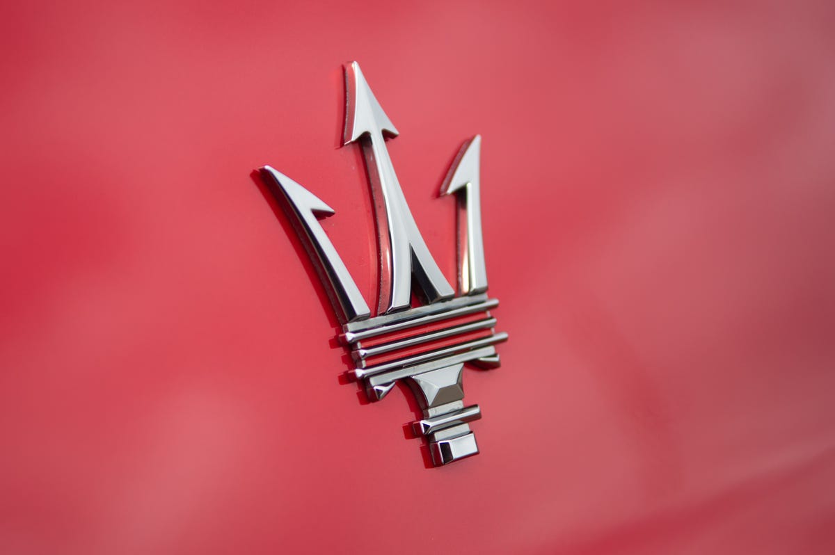 2022 Maserati Levante Trofeo in red, showing a close-up of the badge