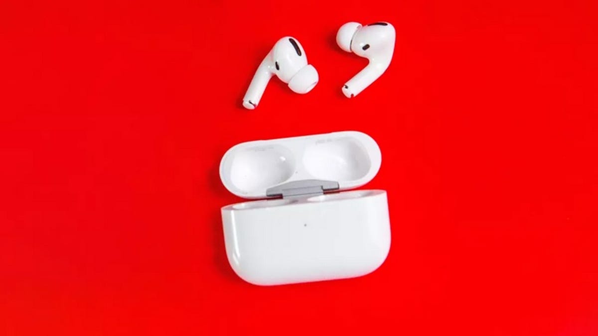 AirPods Pro on a red background