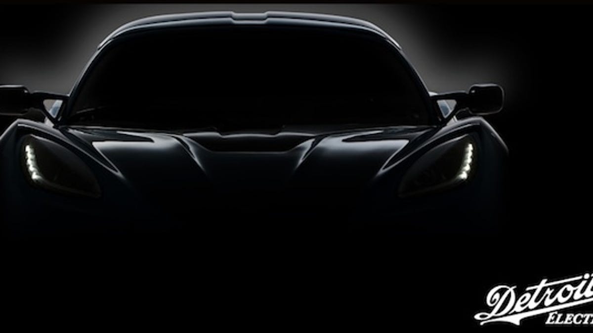 Detroit Electric teaser for expected April 3 introduction. It may resemble the Lotus Elise.
