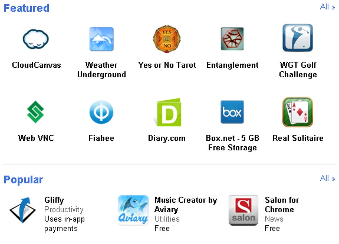 Google's Chrome Web Store offers a variety of apps for download.