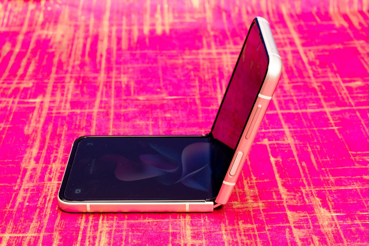 A Galaxy Z Flip 3 in an L-shape