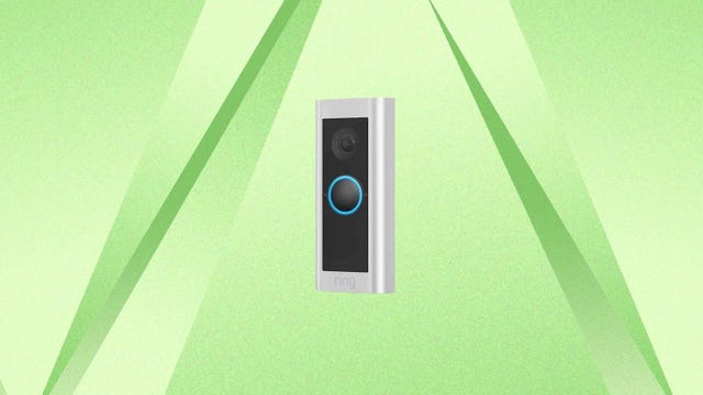 Ring Video Doorbell Pro 2 is displayed against a green background.