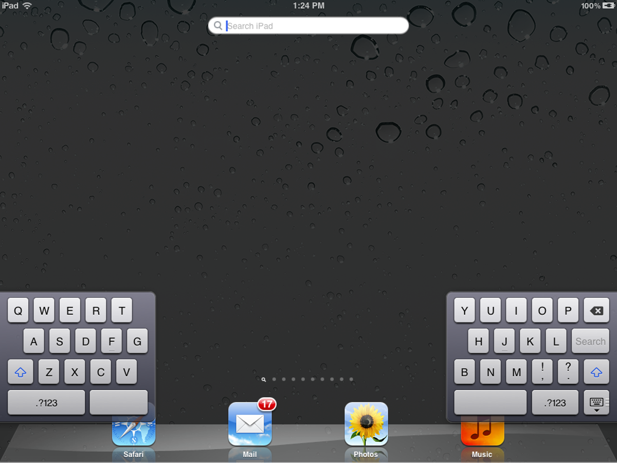Split iPad keyboard.