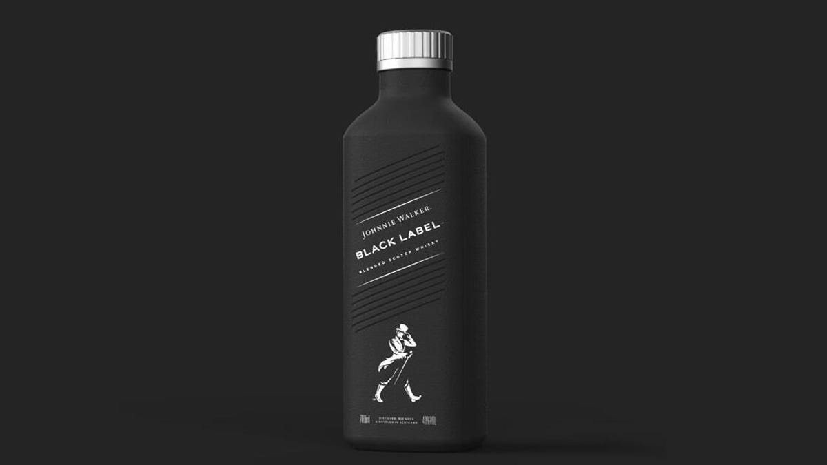 Black Label scotch in paper bottle